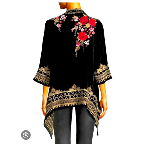 JOHNNY WAS JWLA Meri Floral Embroidered Velvet Draped Cardigan Purple NEW RARE! - Picture 2 of 12